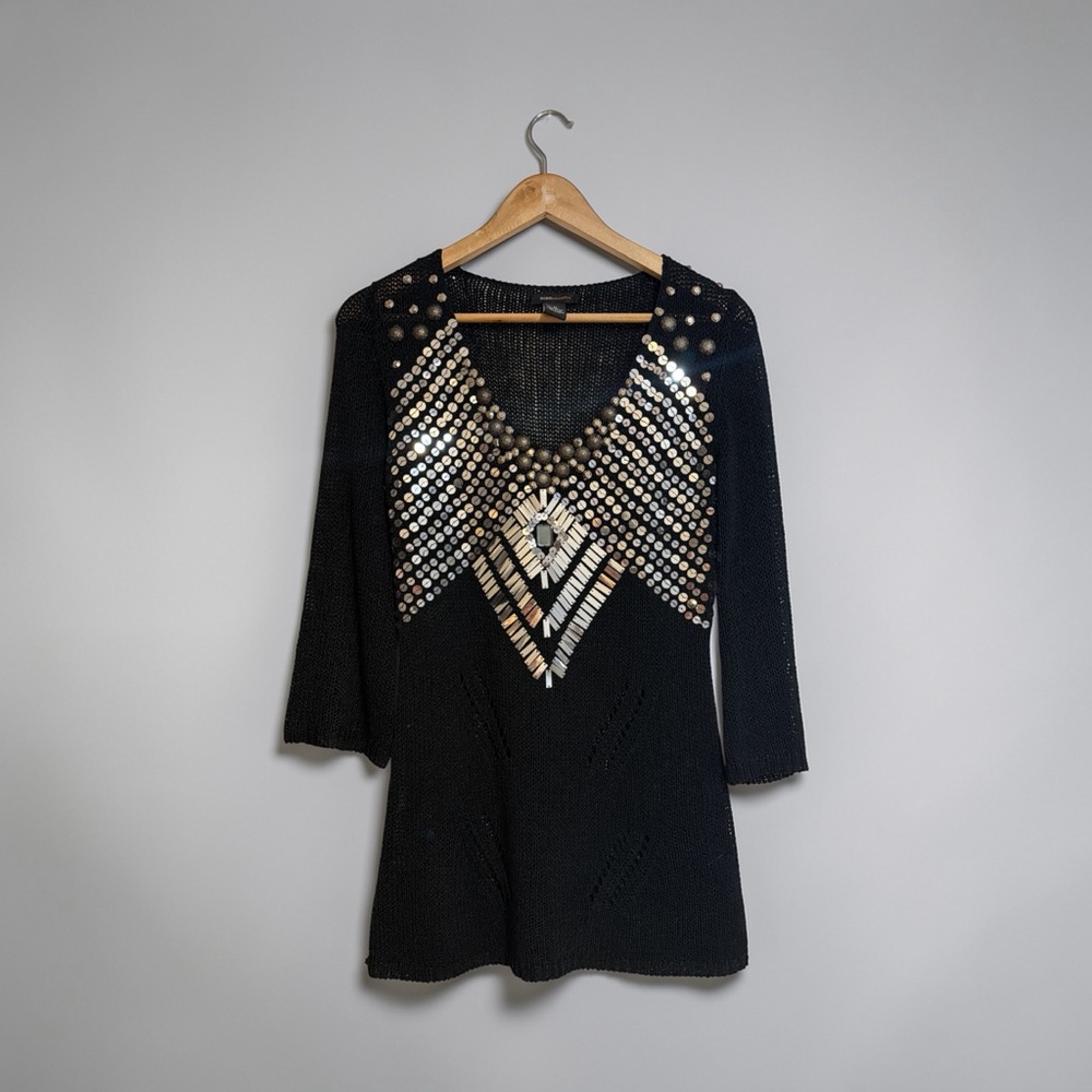 BCBGMaxAzria Black Open-Weave Knit Top/mini dress - Picture 4 of 8